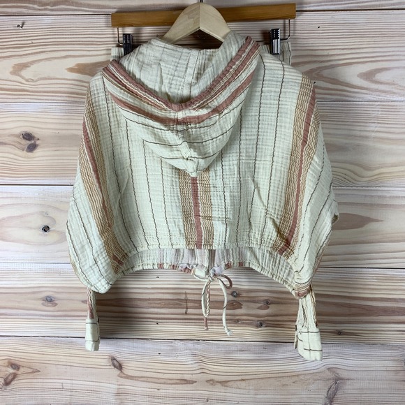 Free People Blouse Short Set Hooded Gauzy Stripe Beach Coastal Swim Cover Up - Picture 3 of 9